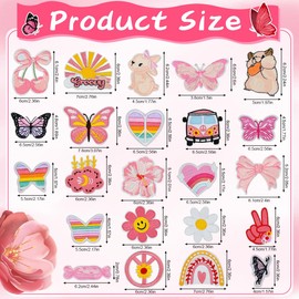 Byfoyif Pack of 23 iron-on patches, pink iron-on patches, iron-on patches for sewing, appliqués, children's iron-on patches, patches for sewing, DIY