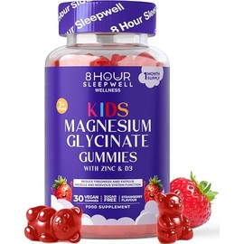 Kids Magnesium Glycinate Gummies – 1 Month Supply | Sugar-Free, Vegan & Chewable | 470mg Magnesium for Kids, Providing 65mg to Support Calm Mind & Focus for Children Ages 3+ | Strawberry Flavour