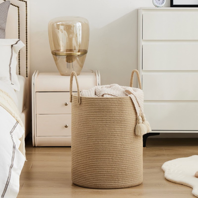 Jute Rope Laundry Hamper Basket by YOUDENOVA, 58L Tall Laundry