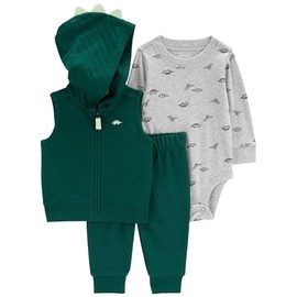 Carter's Baby Boys 3 Piece Little Jacket Set (Quilted Dino, Newborn)