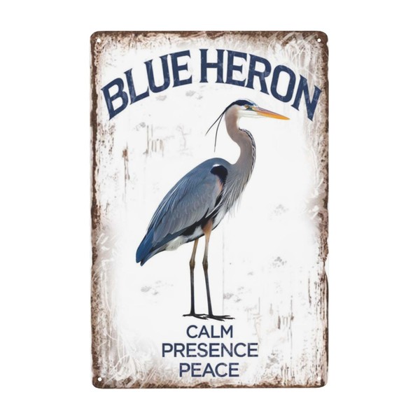 Blue Heron Calm Presence Peace Retro Theme Inspirational Quotes Wall