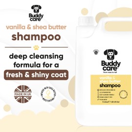 Buddycare Vanilla & Shea Butter Dog Shampoo by Buddycare | Moisturising Shampoo for Dogs | Vanilla & Shea Butter Scented | with Aloe Vera and Pro Vitamin B5 (169.07oz)