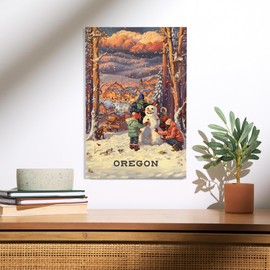 Lantern Press 12x18 Inch Premium Wood Sign, Ready to Hang Wall Decor, Oregon, Merry and Bright, Vintage Snowman