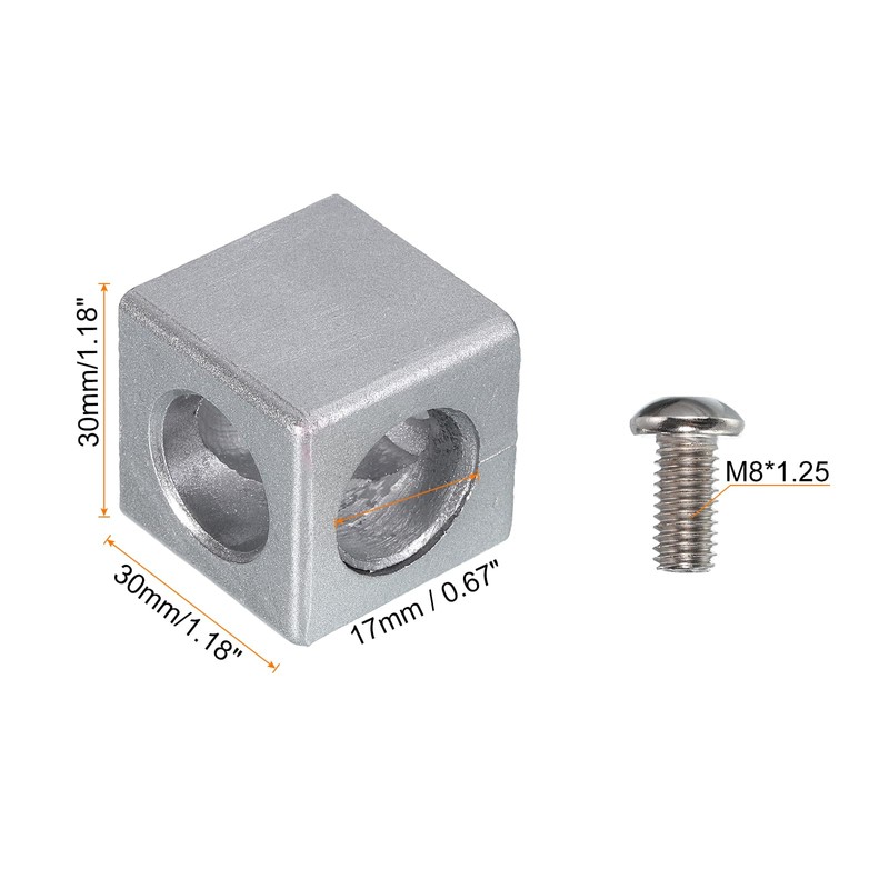 sourcing map 4Set 30x30x30mm 2-Way Corner Bracket Cube, Aluminum Alloy