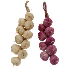 Woration 2pcs Artificial Garlic Hanging String Lifelike Garlic Model Fake White Garlic Purple Onion Foam Vegetables Kitchen Home Decoration Photography Props
