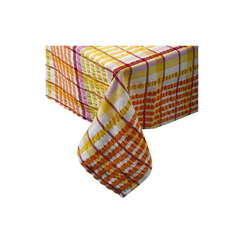 Downview Seersucker Check Cotton Tablecloth 70 Round Apricot