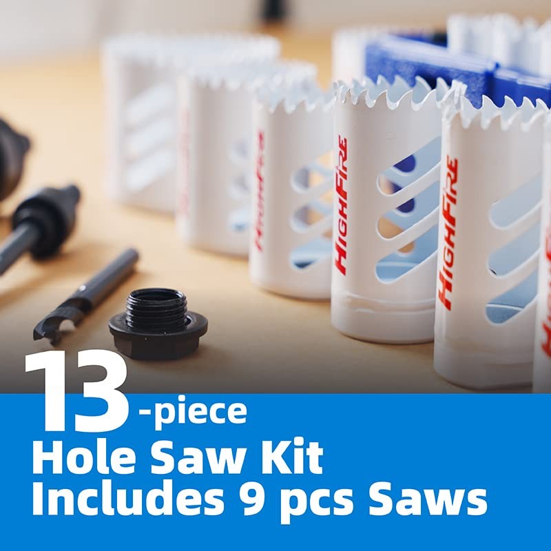 HIGHFIRE 13pcs Hole Saw Set,Bi-Metal Hole Saw Kit, M42 Bi-Metal