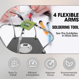 Third Hand Soldering Tool, Magnetic Helping Hands Soldering Station with 4 Flexible Helping Arms Soldering, Magnifying Glass, Soldering Tool with Sturdy Base for Repair Welding Crafts