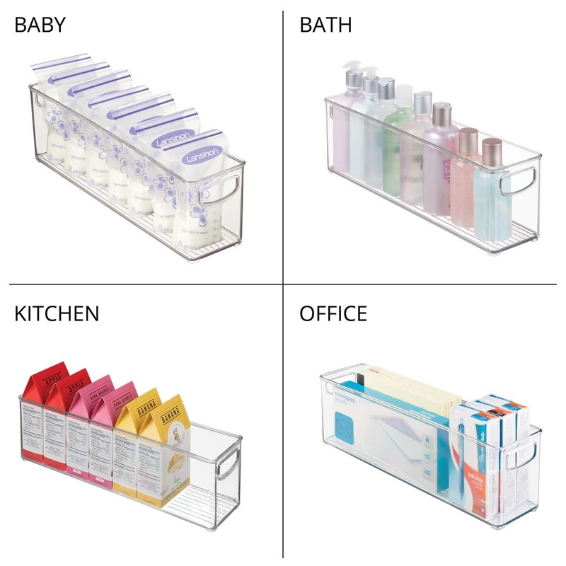 mDesign Plastic Long Stackable Storage Organizer Container, Organization Bin w/Handles