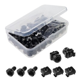 Antrader M6 x 16mm Screws and Cage Nuts,50Pcs Computer Rack M6 Mount Cage Mounting Screws and Nuts & Washers for Server Rack and Cabinet,Black