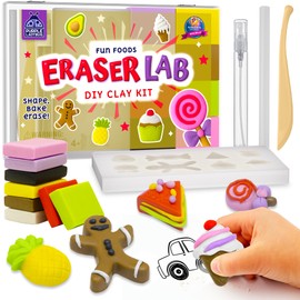 PURPLE LADYBUG Eraser Lab DIY Clay Kit - Food-Themed Fun Eraser for Kids Craft Set, 8 Clay Colors, Mold Tray & Shaping Tools, Creative Activity for Boys & Girls Aged 4+, Gift for Birthday, Christmas