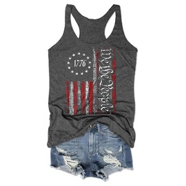 We The People American Flag Tank Tops Women 4th of July Shirts Sleeveless USA Graphic Patriotic Tees (XL, Dark Grey)