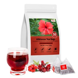 Hibiscus Tea Bags, 100% Natural Hibiscus Flowers Herbal High Blood Pressure Tea Bags, No Sugar/Gluten, Caffeine Free-50 Count (Pack of 1)