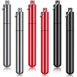 Tanlade 6 Pieces Portable Toothpick Holder Pocket Airtight Aluminum Metal Storage Tube Waterproof Pocket Purse Tube Container Holder with Keychain for Travel Picnic Camping, 3 Colors