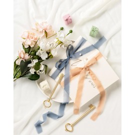 MORSUNBELA Gift Ribbon Blue Chiffon 25 mm Decorative Ribbon Blue Fabric Ribbon Blue Bow Silk Ribbon Chiffon Ribbon Christening Festival Ribbons