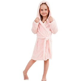Girls' Bathrobe, Plush Pool Cover up Hooded Fleece Robe Bathrobe for Toddler Little & Big Girls, Pink, US 11-12 Years, CN 170