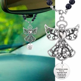 Qpige Rear View Mirror Accessories Cute Car Decor Car Decorations New Car Accessories for Women, Handmade Guardian Angel Car Charm Car Mirror Decor Hanging Rearview Mirror Accessories(Silver Angel)