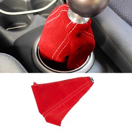 Honibaoto Car Shift Boot Cover, Suede Leather Shift Knob Boot Dust Cover, Manual/Auto Shifter Boot Sleeve Replacement, Handbrake Gaiter Boot Dust Cover Car Interior Accessories (Red&White)