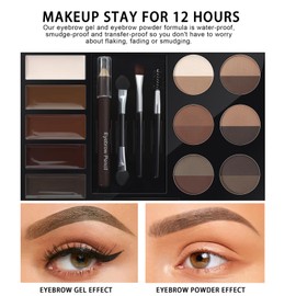 All-in-One Eyebrow Kit - Brown Eyebrow Powder Sculpting Kit, Shape, Define & Groom Eyebrow Makeup Palette Kit, Include Eyebrow Pomade, Brow Powder, Eyebrow Pencil, Eyebrow Brush, Eyebrow Stencils