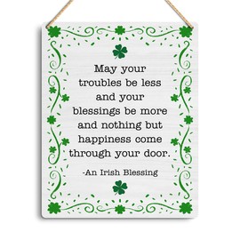 Rustic St Patricks Day Irish Blessings Decorations Funny Farmhouse Home Office Wall Decor Green Clovers Wood Sign Seasonal Holiday Front Door Room Wall Hanging Decor Sign 8 X 10 Inch