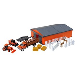New Ray Kubota Farm Vehicles with Machine Shed Set