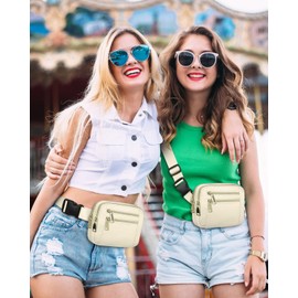 Capolo Fanny Packs for Women Fashion Waist Packs Bag with Adjustable Strap and 4 Zipper Pockets Waterproof Everywhere Crossbody Belt Bag for Workout Running Travelling(Ivory, Large)