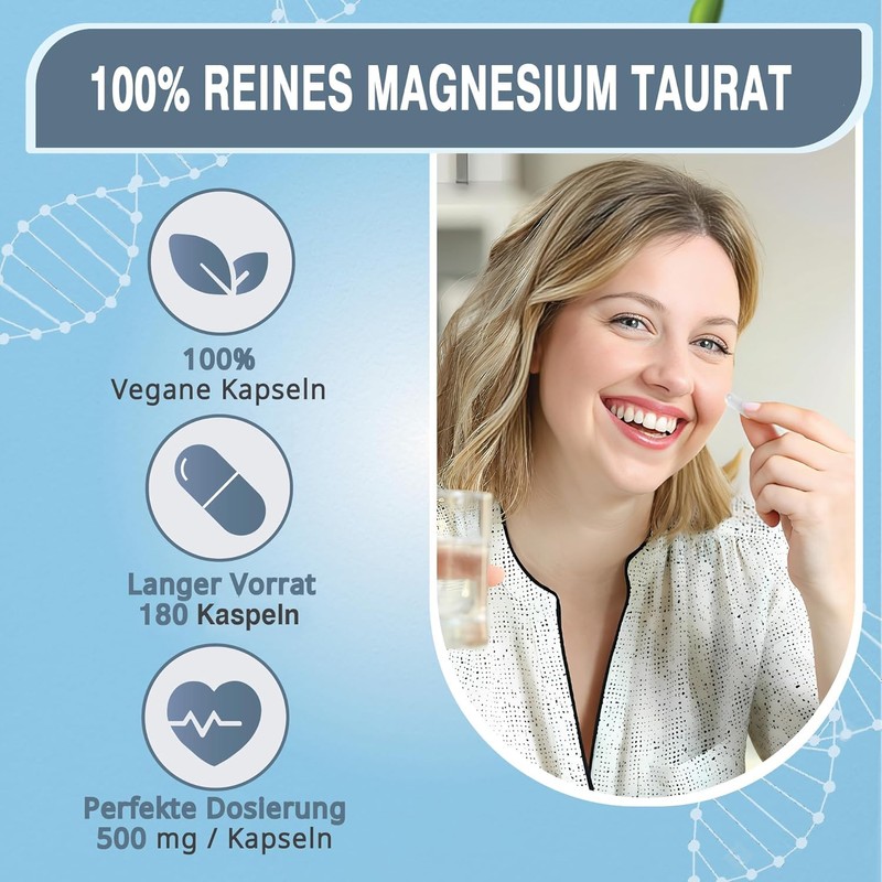 Magnesium Taurate High Dose 2000 mg (500 mg/Capsule) Magnesium +