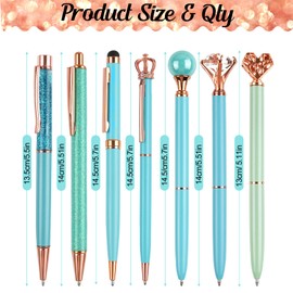 Ballpoint Pen Blue Set, 7 Pieces Beautiful Ballpoint Pens, Ballpoint Pen Glitter with Large Diamond, Ballpoint Pen Blue, Blue Gifts for Women Girls Bridesmaid Wedding Office Blue