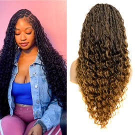 PIB 24” Single Full Lace Braid Wig – Micro Boho Deep Wave Box Braided Wig, Knotless Braided Wigs for Black Women, Curly Hair Wig (#1B27 Off Black and Light Brown)