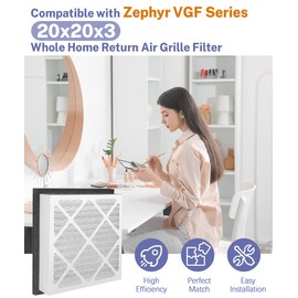 20x20x3 MERV 13 Replacement Filter Compatible with Zephyr VGF Series 20x20x3 Whole Home Return Air Grille Filters, include 2 Pack Air Filtration System furnace filters