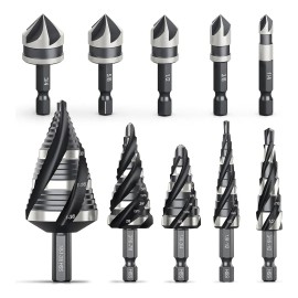 Juego De 10 Brocas Escalonadas Y Avellanadoras De Acero Hss