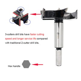 Forstner Drill Bits 60mm (2-3/8 inch) Tungsten Carbide Upgraded Version 3-Cutter Higher Hardness Wood Hole Saw Auger Opener Woodworking Drilling Tool Wood Cutter