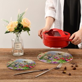 Ornamental Woven Kitchen Set of 2 Potholders Trivets, Sping Colors Flowers Two Hummingbirds Hot Mats Coasters Placemats for Cooking Baking Hot Dish Pan Pot Bowl Teapot(7&9 Inches Diameter)
