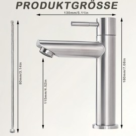 Cerkkapo Cold Water Tap Guest Toilet Tap Cold Water Tap Stainless Steel Sink Tap with Connection Hose 80 cm Bathroom Only Cold Water Single Lever Mixer Tap