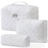 HBselect 3 PCS Quilted Makeup Bag, Cotton Large Travel Makeup