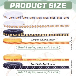 PH PandaHall 36 m 6 Styles Baseball Bands 1 cm Wide Softball Bands Baseball Printed Grosgrain Ribbon Sports Balls Bands Fabric Bands for Sports Party Decor DIY Crafts Sewing