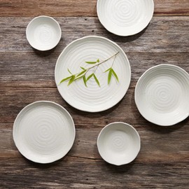 KULINA Tapas Teller WHITE SPIRAL, 16 cm, Weiß, runder Keramikteller, strukturiertes Muster by MIJ