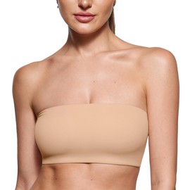 INLYRIC Women's Inbarely Strapless Bandeau Bra Bralette Tube Top Seamless Comfortable Stretchy Non Padded Bras Tops Warm Beige - Going Up One Size XX-Large