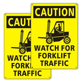 (2 Pack) Caution Watch for Forklift Traffic Safety Sign, 10 x 14 Watch for Forklift Reflective Aluminum Metal Signs Rust Free Waterproof and Easy to Install