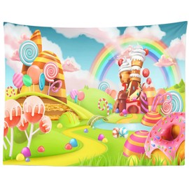 Loccor 5x3ft Fantasy Tapestry Backdrop Gingerbread House Wall Hanging Candyland Wall Covering for Kids Newborn Children Living Room Classroom Bedroom Baby Room Wall Decor Wall Art Home Drapes