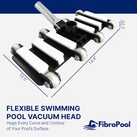 FibroPool Professional-Grade Flexible Pool Vacuum Head - Extra-Wide, Weighted Design for Effortless, Deep Cleaning on All Surfaces - Compatible with Standard Swimming Pool Poles & Hoses