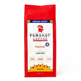 Puroast Low Acid Coffee Ground Hazelnut, Medium Roast, Certified Low Acid Coffee, pH 5.5+, Gut Health, 2.2 LB, Higher Antioxidant, Smooth for Espresso, Iced Coffee, Flavored Coffee