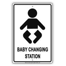 Baby Changing Station With Graphic Designated Restroom Alert Caution Warning Notice Aluminum Metal Tin 8"x12" Sign Plate