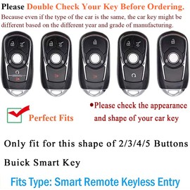 SANRILY 2 3 4 5 Buttons Luxury Leather Metal Smart Key Fob case Cover for Buick Regal Lacrosse Encore Envision Enclave GL8 2018 2019 Keyless Entry Remote Key Shell with Keychain Black-1Pcs