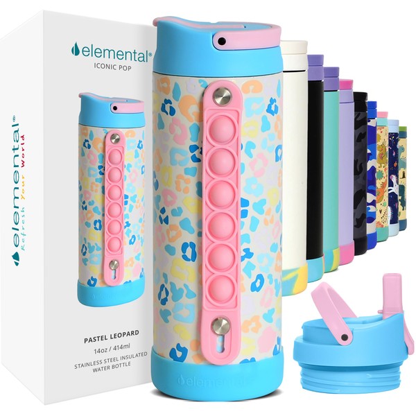 Elemental Iconic Kids Water Bottle with Straw Lid & Stress