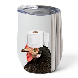 Funny Black Cochin Frizzle Chicken Tumbler 12oz - Stainless Steel Insulated Travel Mug with Lid - Adorable Pet with Toilet Paper Design Gifts for Chicken Lovers