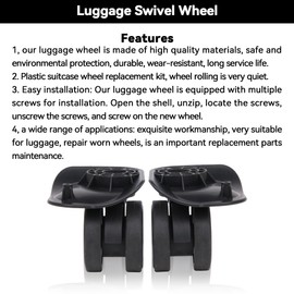 SHANOER 1 Pair Replacement Wheels for Luggage 360 Swivel Dual Suitcase Casters Black (W226)