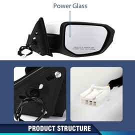 PIT66 Right Passenger Side Door Mirror Compatible with Honda Civic 2016-2021 Power Mirror, Non-Heated, 3-Pin Manual Folding White HO1321283