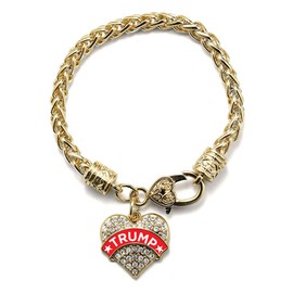 Inspired Silver - Trump Supporter Gold Braided Bracelets for Women - Pave Heart Charm Bracelet Jewelry Gift with Cubic Zirconia - Women's Charm Bracelet with Lobster Claw Clasp
