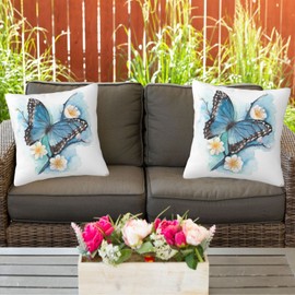 Butterfly Throw Pillow Covers Decorative Linen Pillow Cases Set of 2 Square Cushion Cover for Couch Sofa Bedroom Patio 18x18 Inch